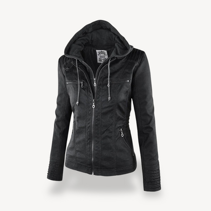 BerlinGlamour | Waterdichte leren capuchonjas voor dames 1