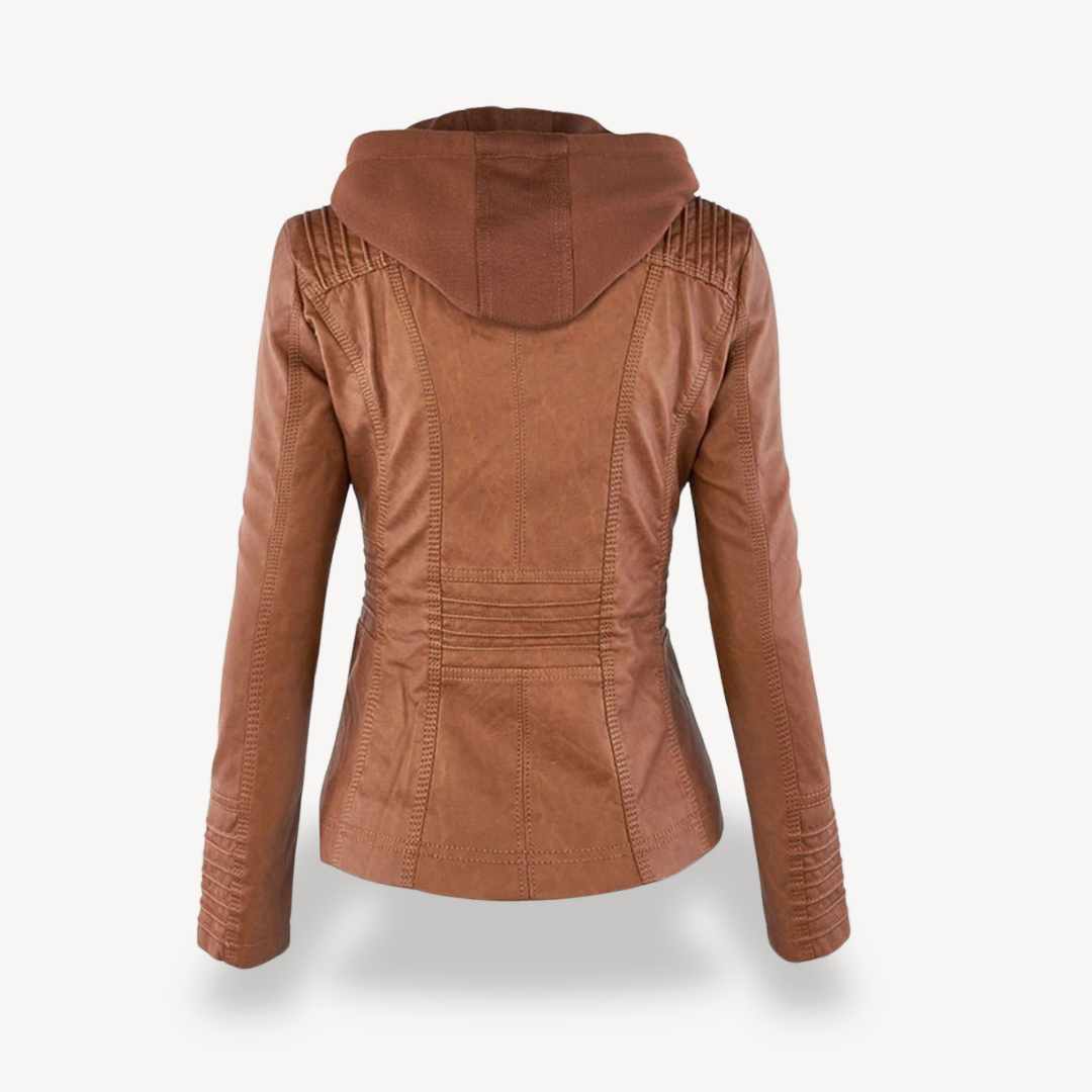 BerlinGlamour | Waterdichte leren capuchonjas voor dames 3