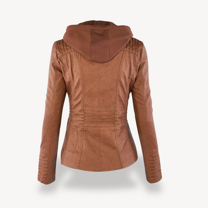 BerlinGlamour | Waterdichte leren capuchonjas voor dames 3