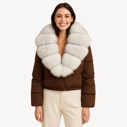 BerlinGlamour | Winterpufferjack voor dames met imitatiebontkraag 1