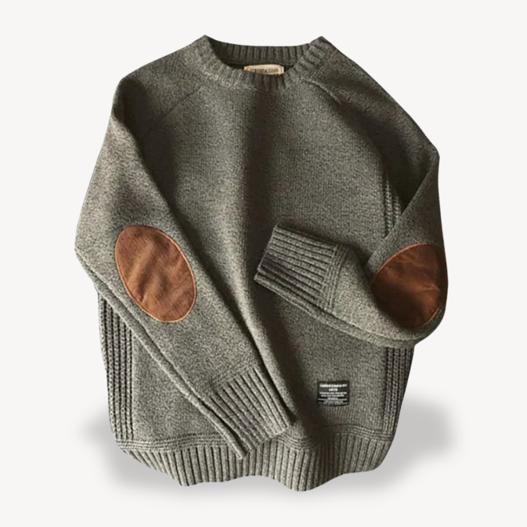 BerlinGlamour | Wollen herentrui met leren elleboogstukken 0