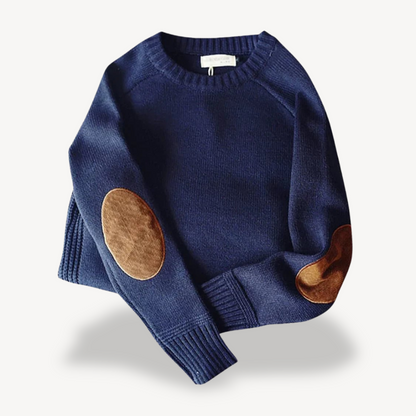 BerlinGlamour | Wollen herentrui met leren elleboogstukken 2