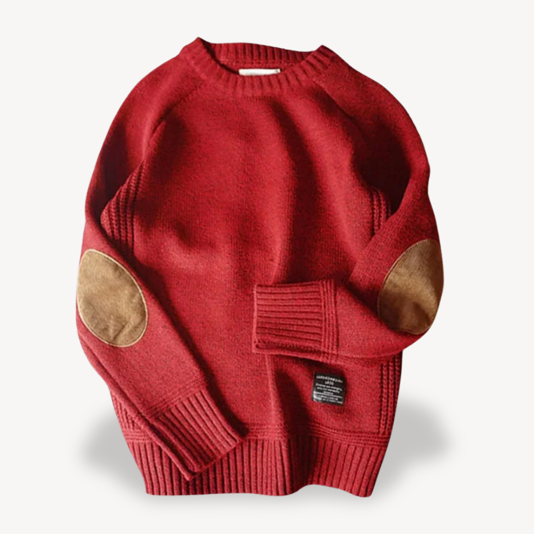 BerlinGlamour | Wollen herentrui met leren elleboogstukken 3