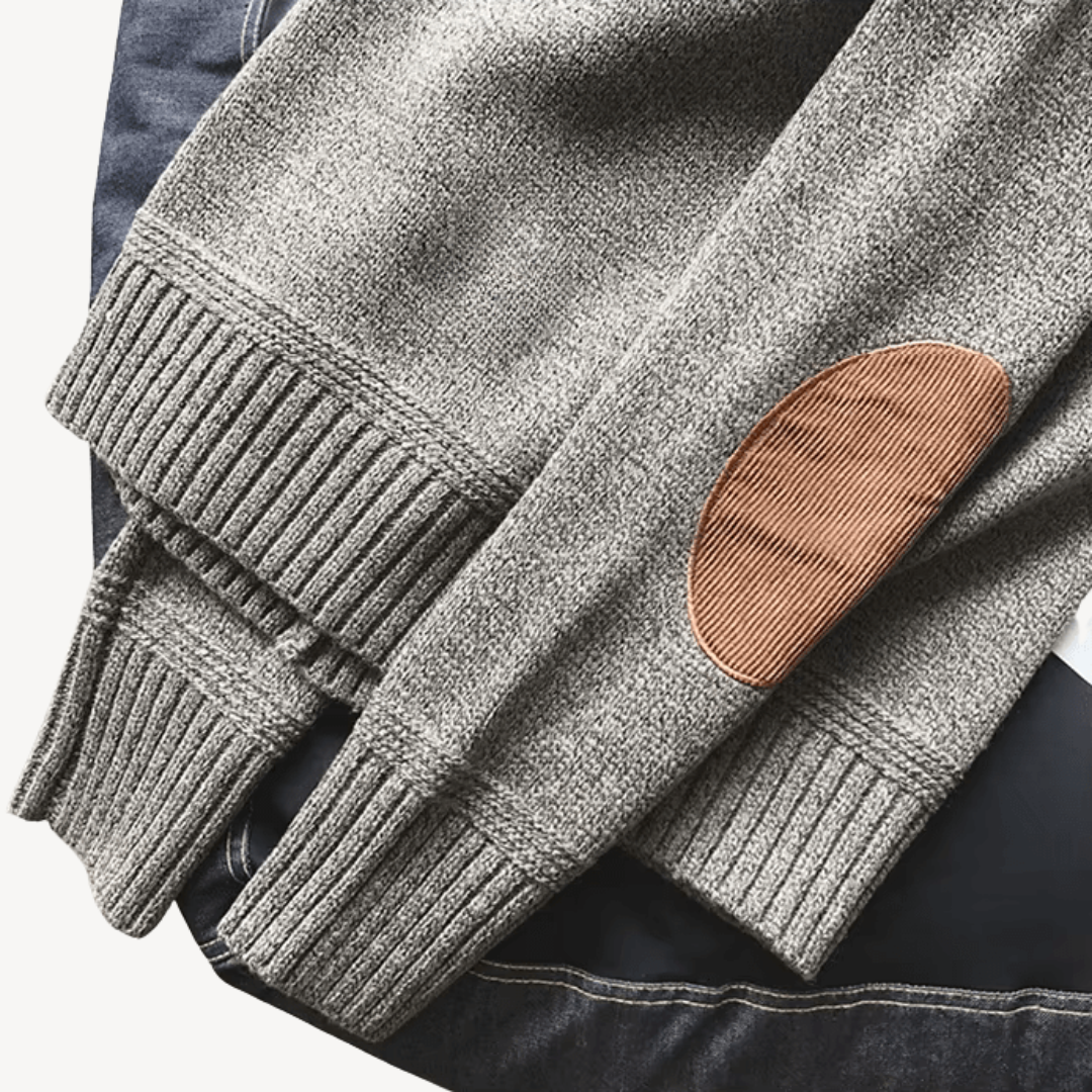 BerlinGlamour | Wollen herentrui met leren elleboogstukken 4