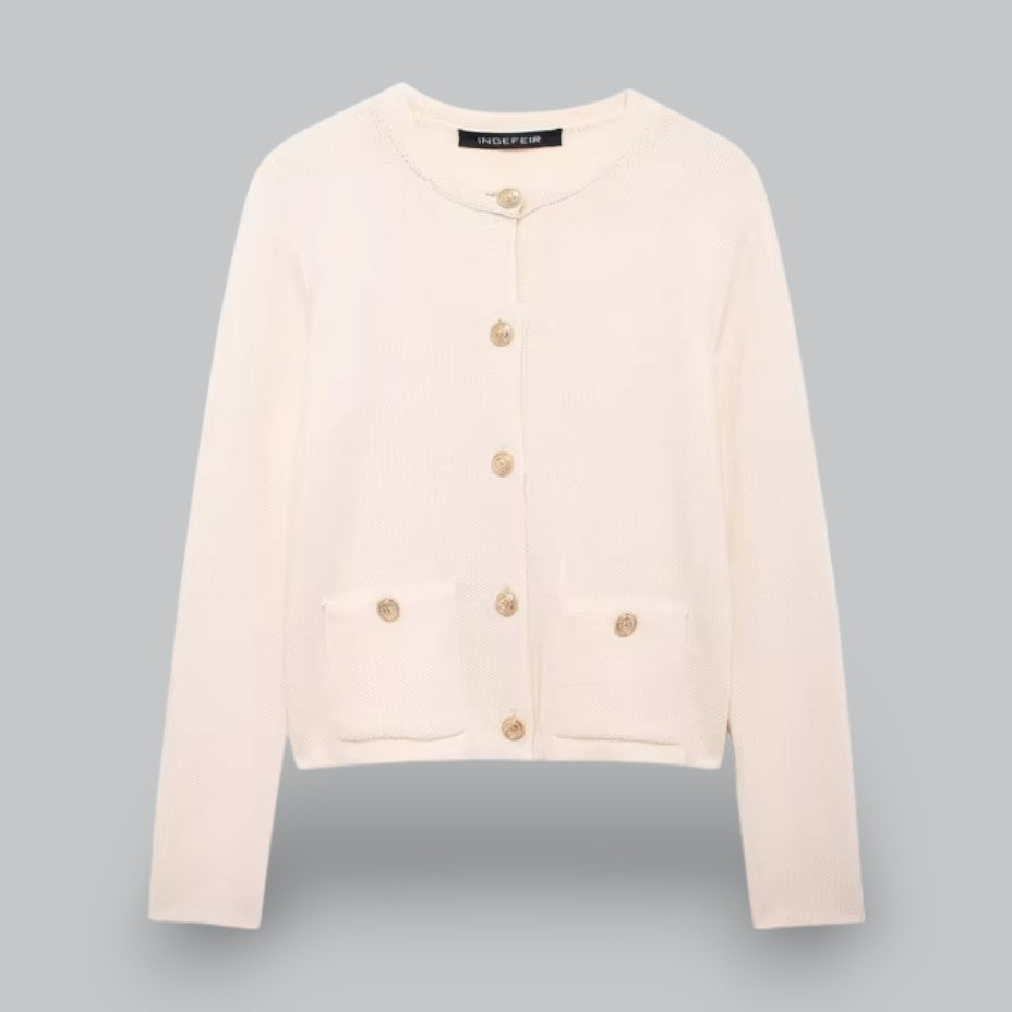 BerlinGlamour | Zacht gebreid vestje met gouden knopen 9