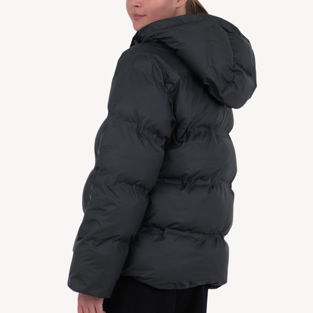 BerlinGlamour | Zwarte capuchon-pufferjas voor dames, polyester winterjas 4