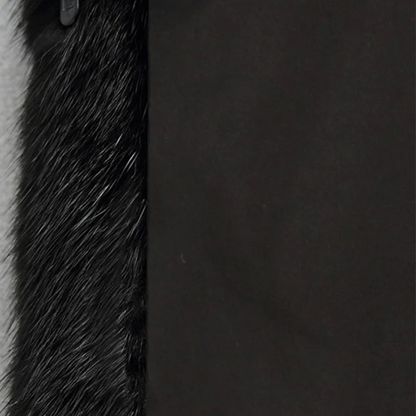 BerlinGlamour | Zwarte dames winterjas met imitatiebont en capuchon, lange mouwen 5