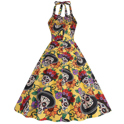 Bettina | Midi -jurk met schedelprinting