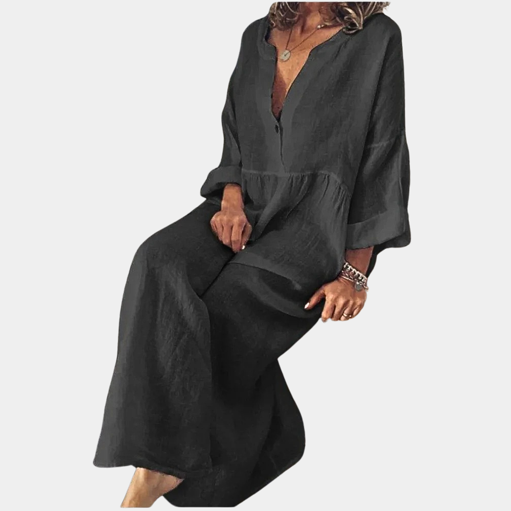 Elegante Damesjurk Monochrome Zwarte Jurk Casual Stijl - Mode Vibes
