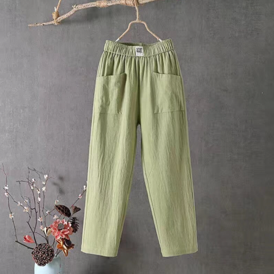 Linnen Broek Elastische Band Zomerse Fit - Mode Vibes