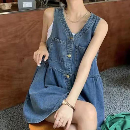 Biyaby Denim Strap Jurk