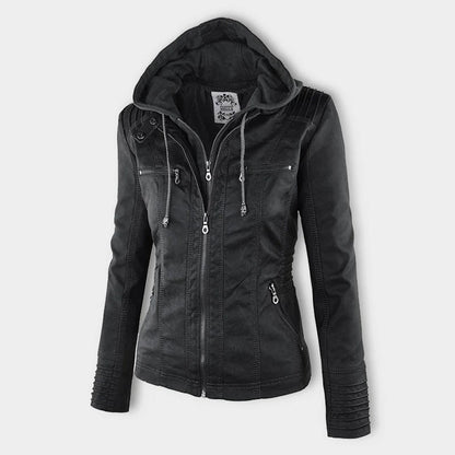 Waterdichte Dames Lederjas met Afneembare Capuchon – Echt Leer & Winddicht