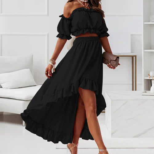 Jurkset met Ruches Vrouwen Elegante Zomerjurk - Mode Vibes
