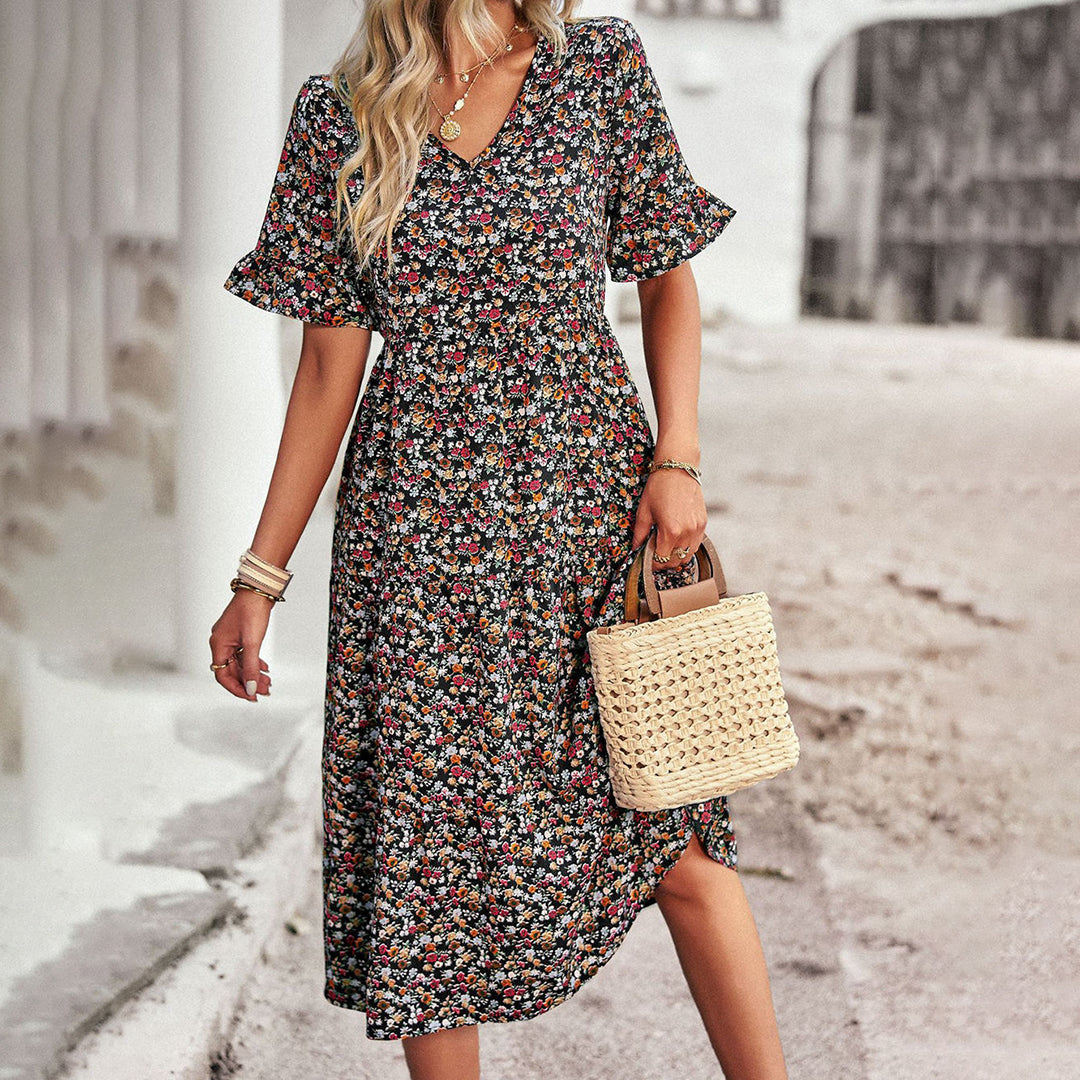Midi-jurk Bloemenprint Lila Jurk voor Vrouw