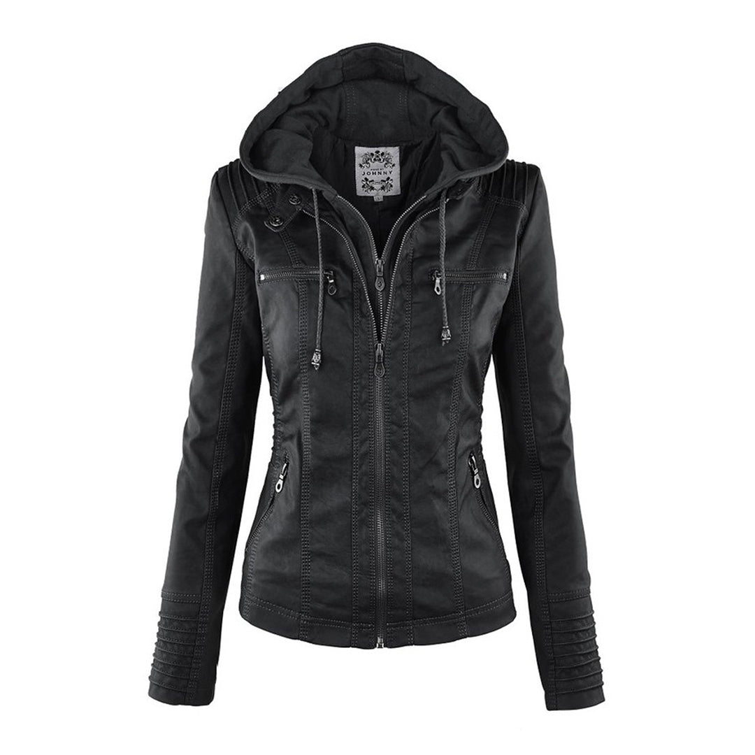 Waterdichte Dames Lederjas met Afneembare Capuchon – Echt Leer & Winddicht