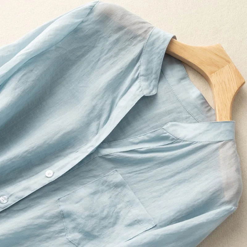 Stijlvolle Dames Katoenen Lichte V-Hals Blouse