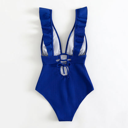 Boho Bikini V-Hals Ruches Open Rug Zomer Badmode