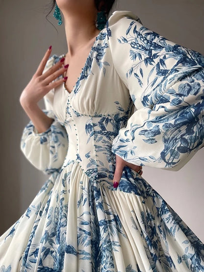 Bloemenjurk Met Lantaarnmouwen van ElegantChic
