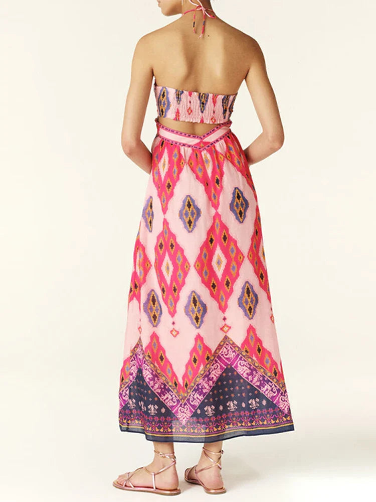 Gleeter Glamour Floral Halter Dress