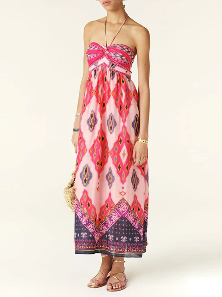 Gleeter Glamour Floral Halter Dress
