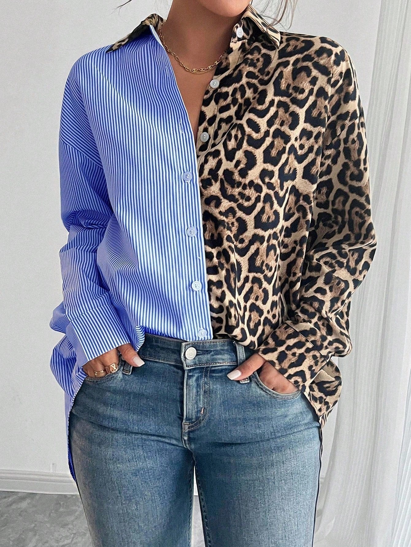 Vrouwelijke Blouse Lange Mouwen Colorblock Stijl - Mode Vibes