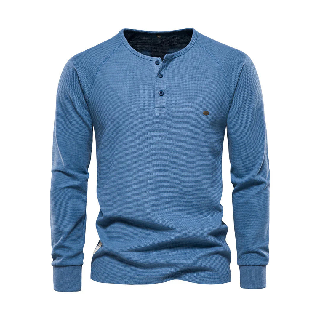 Nereo Heren Shirt Lange Mouwen – Ronde Hals met Knoopsluiting – Comfortabel & Stijlvol