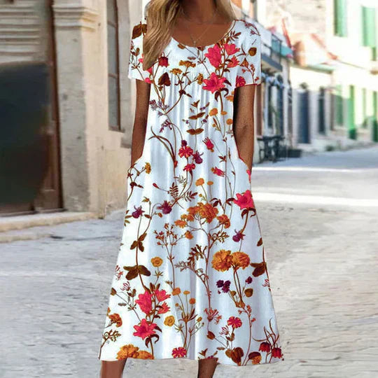 Bohemien Zomerjurk Bloemenprint Vrouwelijk Model