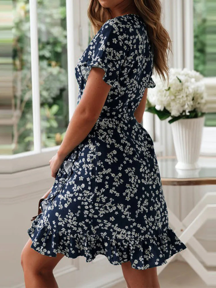 ZonnigDames Zomerse Bloemenprint Ruches Mini Jurk