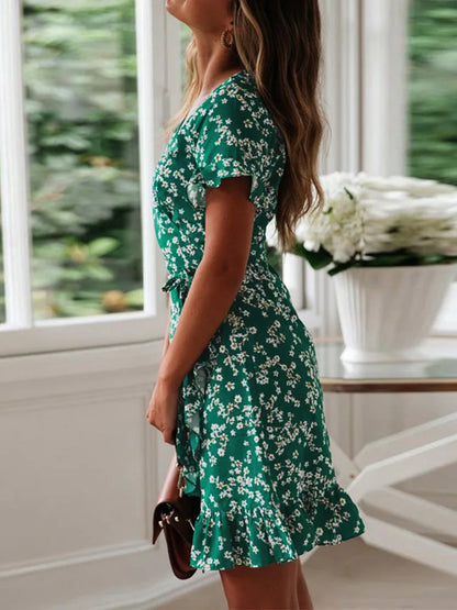 ZonnigDames Zomerse Bloemenprint Ruches Mini Jurk