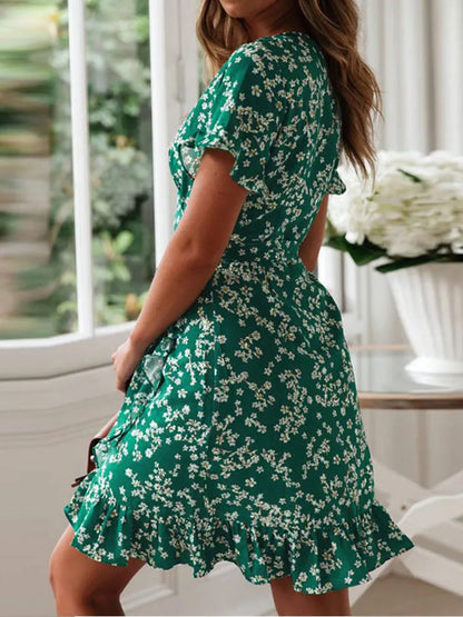 ZonnigDames Zomerse Bloemenprint Ruches Mini Jurk