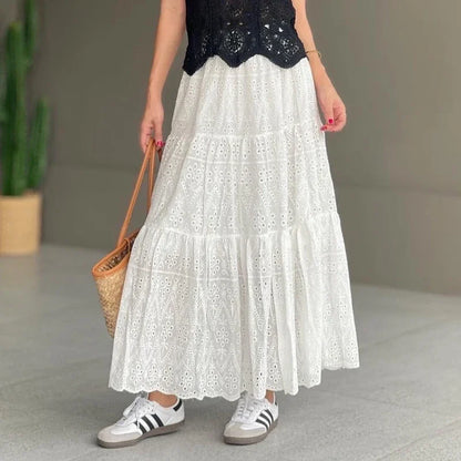 Fonkelende Zon Geborduurde Eyelet Maxi Rok