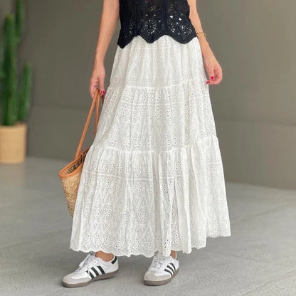 Fonkelende Zon Geborduurde Eyelet Maxi Rok