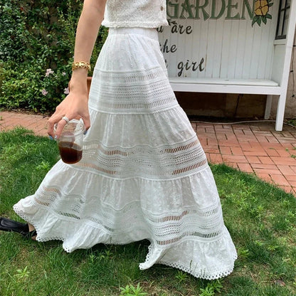 Fonkelende Zon Geborduurde Eyelet Maxi Rok