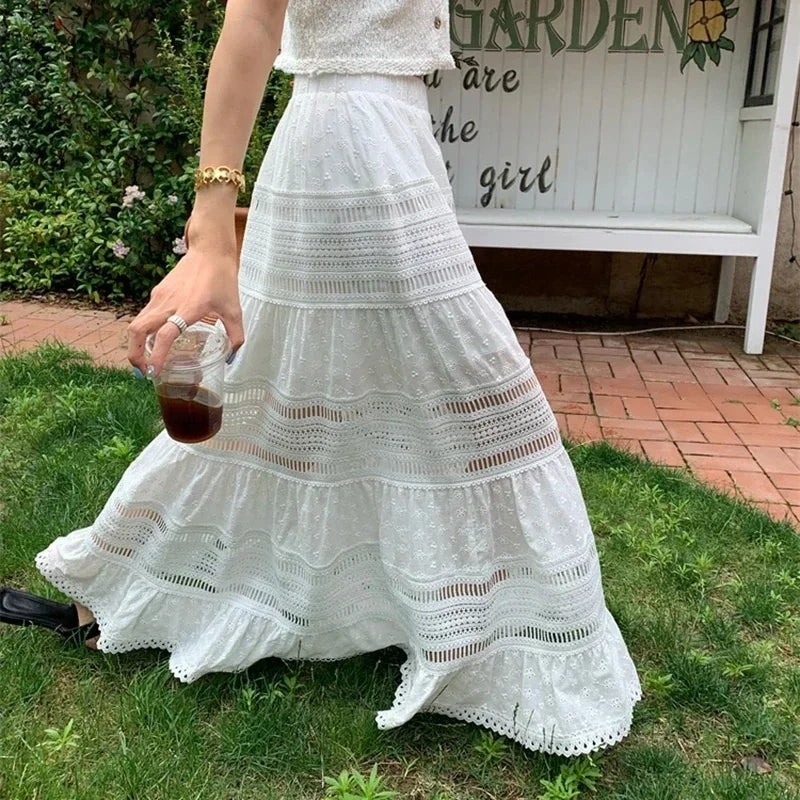 Fonkelende Zon Geborduurde Eyelet Maxi Rok