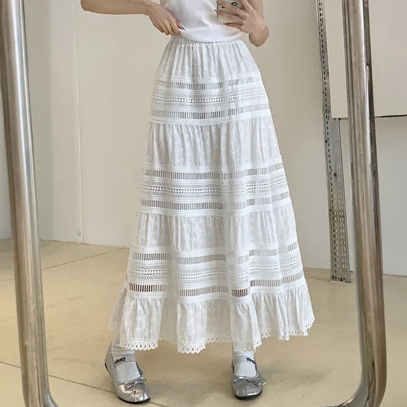 Fonkelende Zon Geborduurde Eyelet Maxi Rok
