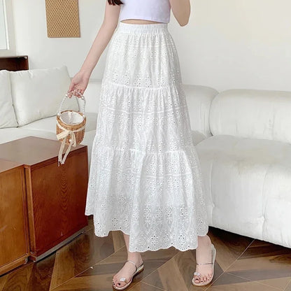 Fonkelende Zon Geborduurde Eyelet Maxi Rok
