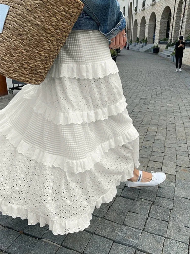 Fonkelende Zon Geborduurde Eyelet Maxi Rok