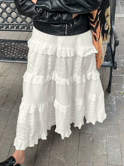 Fonkelende Zon Geborduurde Eyelet Maxi Rok