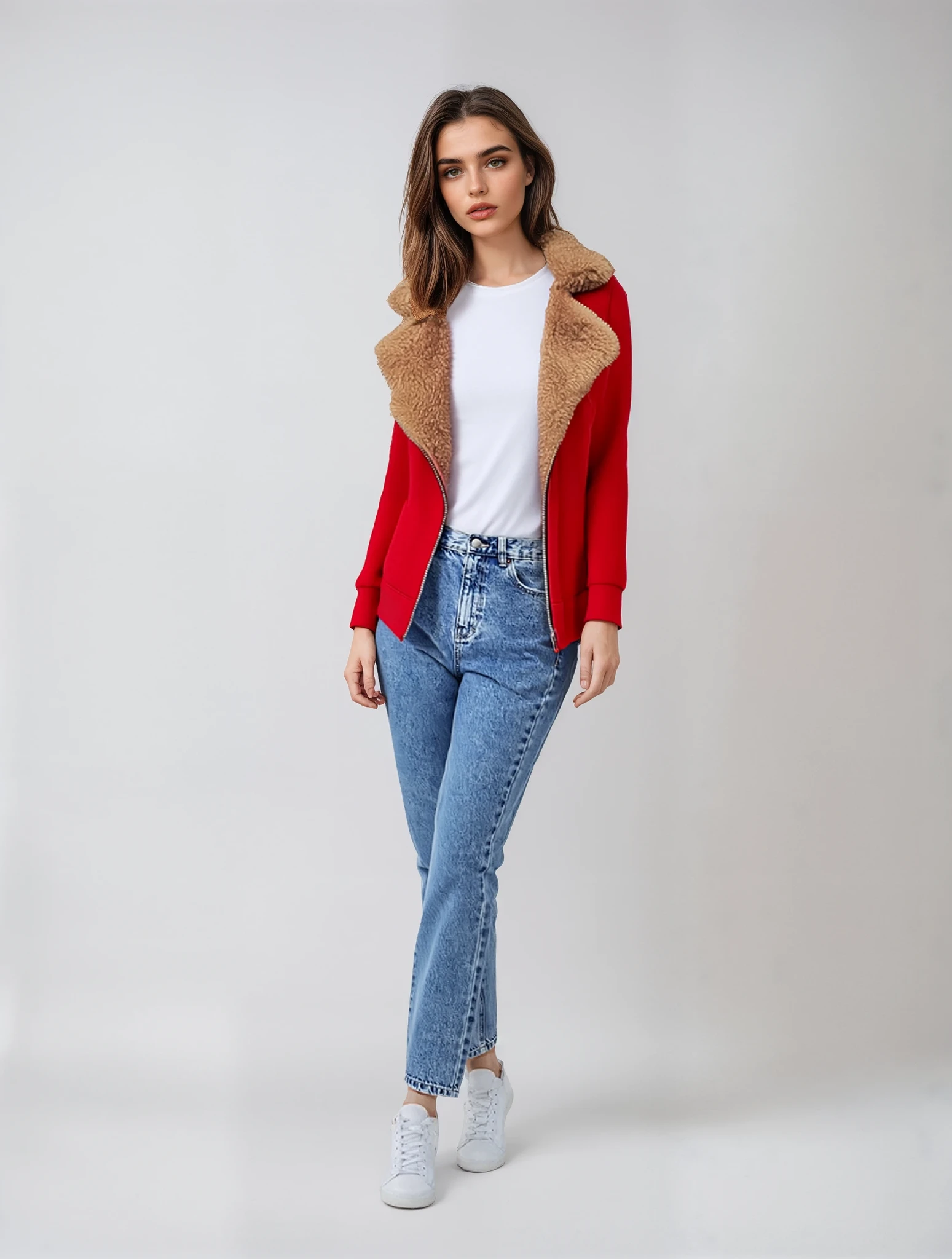Leren Bikerjack met Sherpa Binnenvoering Warm - Mode Vibes