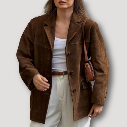 Dames Suède Blazer Oversized Jas Zwart Birdie