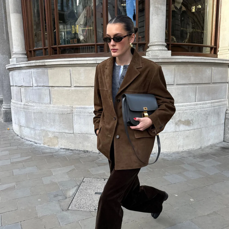 Dames Suède Blazer Oversized Jas Zwart Birdie
