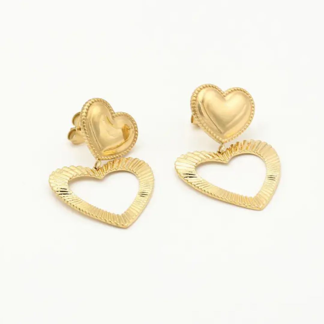 Gouden Oorbellen Dubbele Hart Vrouwelijk Charmant - Mode Vibes