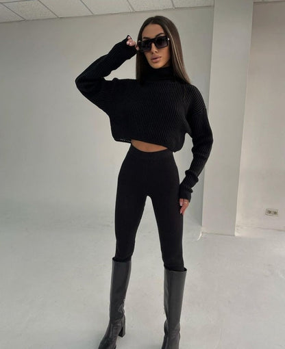 Cropped Coltrui Set Met Legging Zwart Sportief
