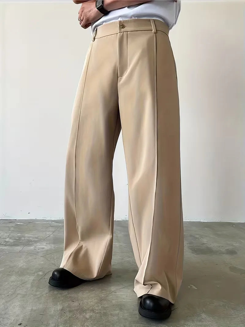 Losse Broek met Geplooid Design Rechte Pijp - Mode Vibes