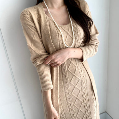 Warme Gebreide Winterjurk met Vest 2-Delige Set