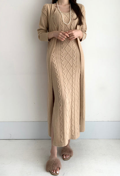 Warme Gebreide Winterjurk met Vest 2-Delige Set