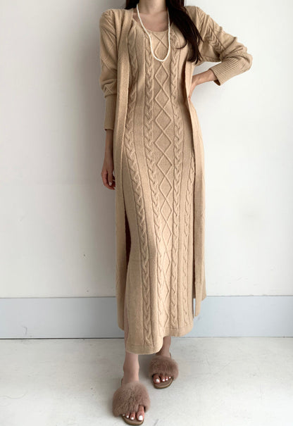 Warme Gebreide Winterjurk met Vest 2-Delige Set