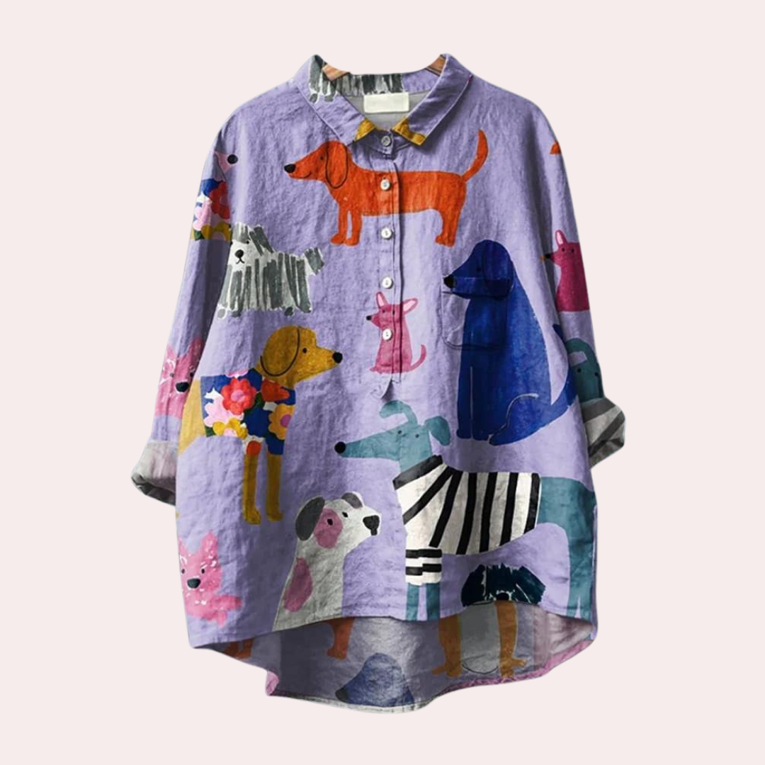 Dames Shirt met Hondenprint Leuk en Modieus - Mode Vibes