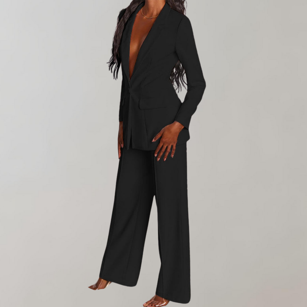 Dames Blazer Broek Set Elegant Zwart Costume