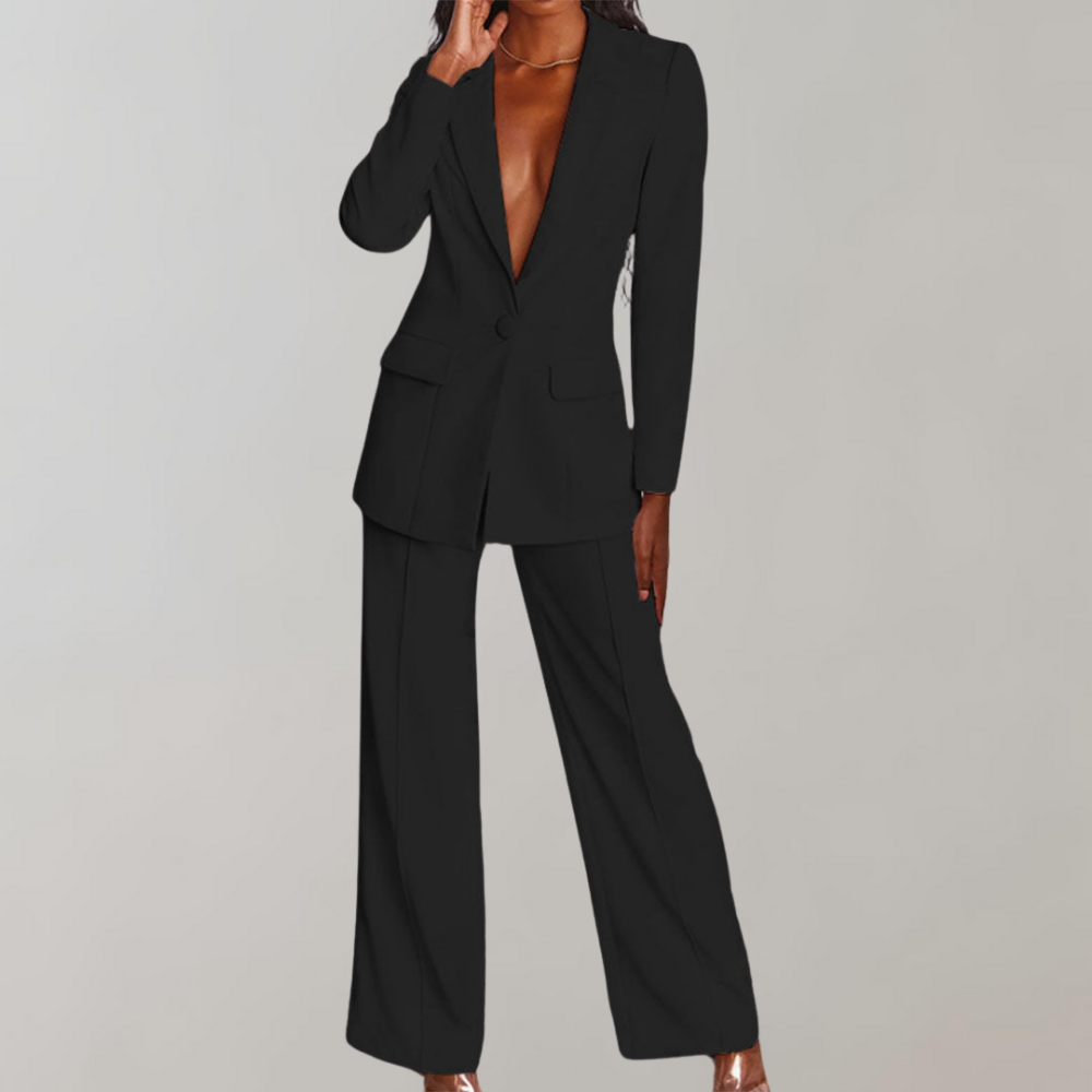 Dames Blazer Broek Set Elegant Zwart Costume